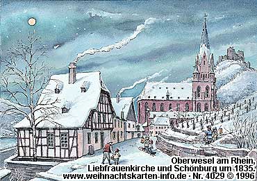 Weihnachtskarte mit einem Weihnachtsmotiv von Oberwesel am Rhein